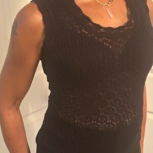 Ellie Tahari Black stretch open knit top